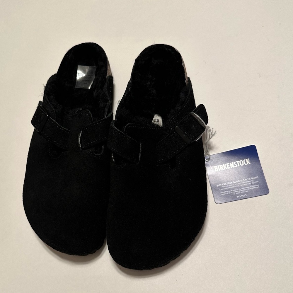 Birkenstock Black Boston Clog Shearling Suede Leather NWT EU40